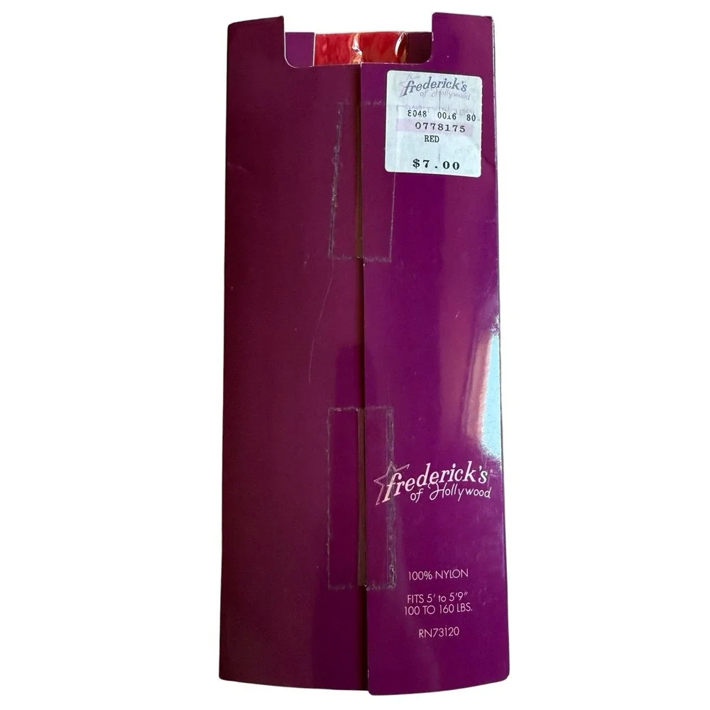 Vintage FREDERICK'S HOLLYWOOD Suspender Pantyhose One Size Sheer Red NOS England